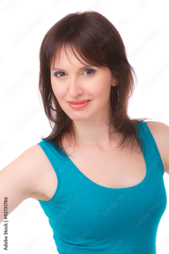 Portrait of a beautiful woman on a white background. Portrait of a beautiful woman on a white background.