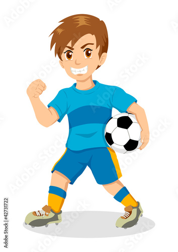 Cartoon illustration of a boy holding a soccer ball © rudall30