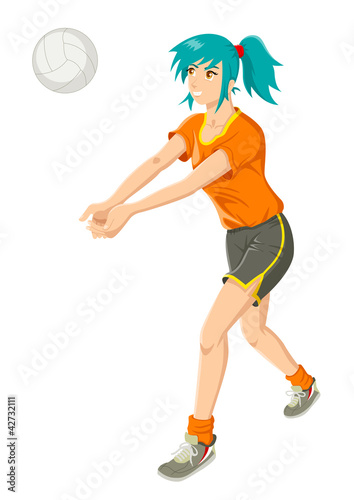 Cartoon illustration of a girl playing volley ball