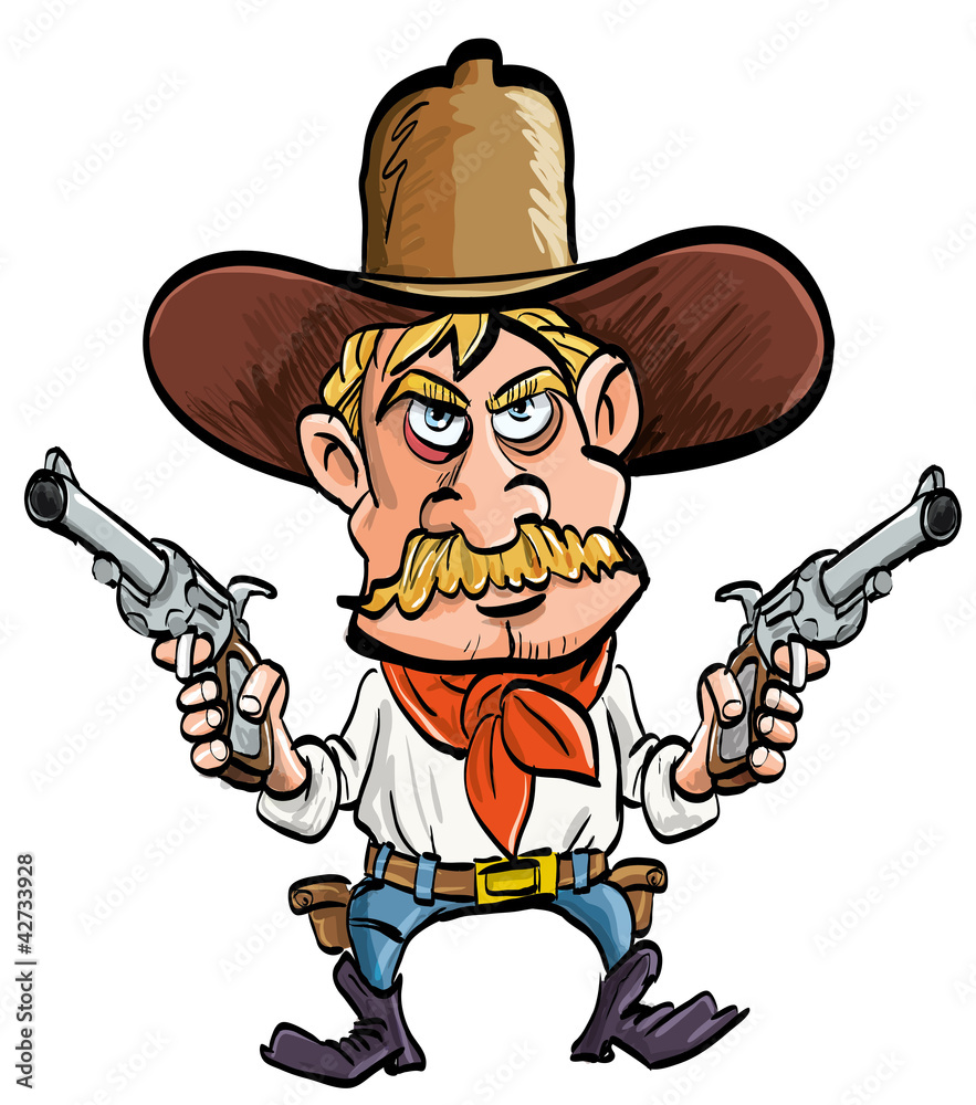 Cartoon cowboy with his guns drawn. Isolated on white Stock Vector | Adobe  Stock