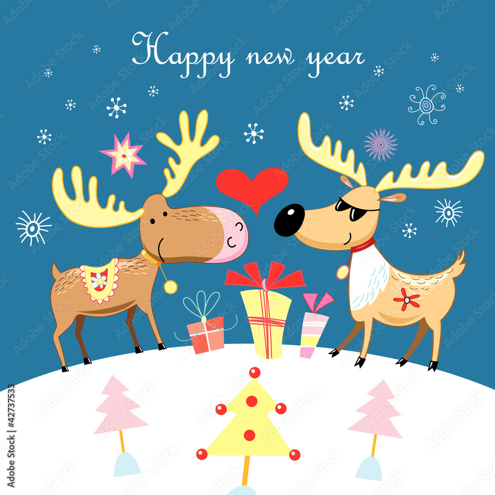 Naklejka premium Christmas card with a moose