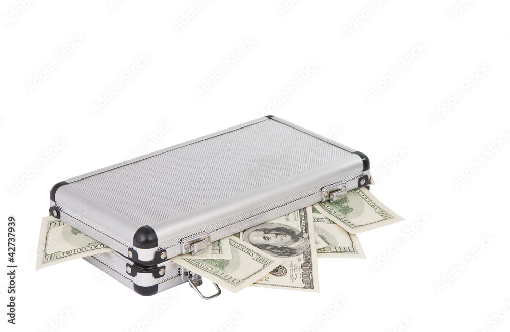 Silver case with dollars Silver case with dollars