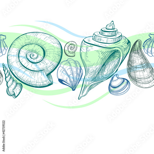 Sea shells vector seamless pattern
