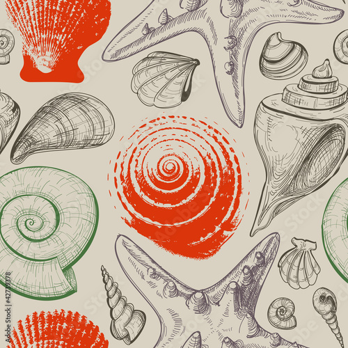 Sea shells retro seamless pattern