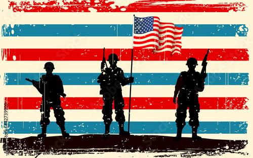 American soldier standing with American flag