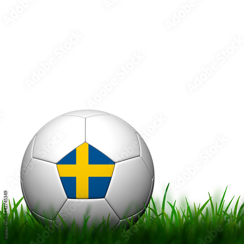 3D Football Sweden Flag Patter in green grass on white backgroun