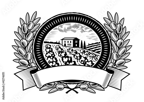 Olive harvest label black and white