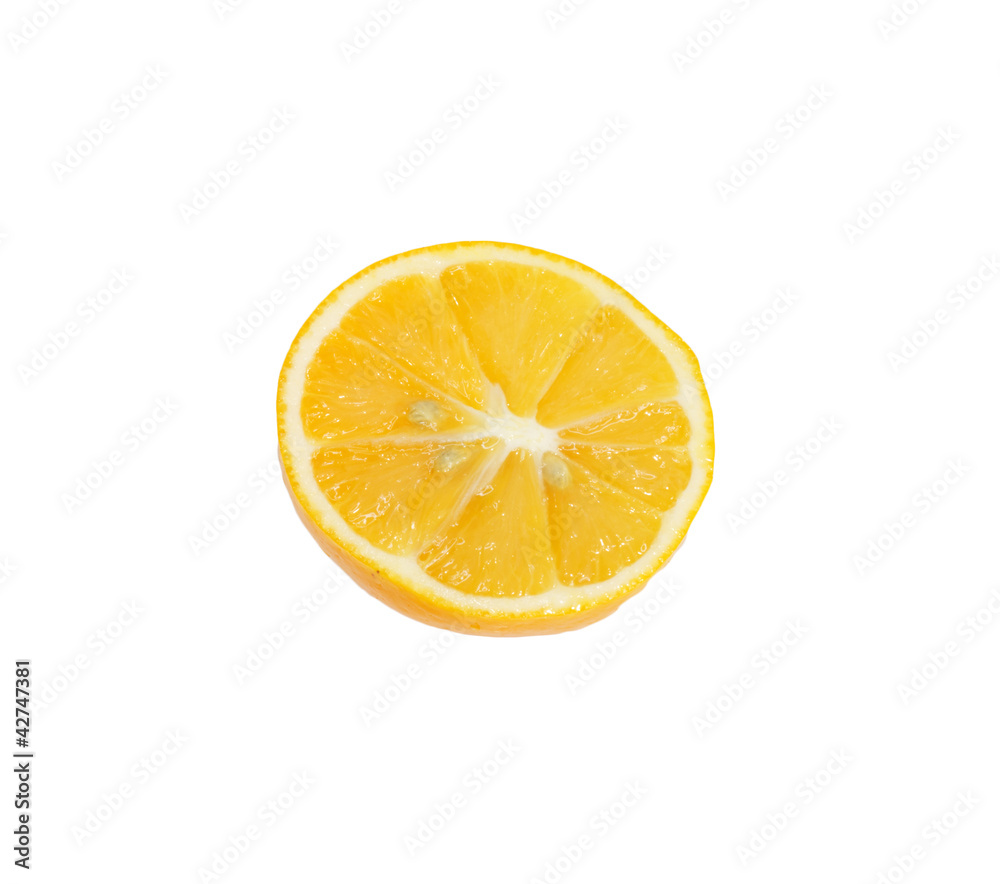 Single cross section of lemon. Isolated on white background. Single cross section of lemon. Isolated on white background.