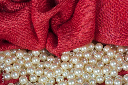 pearls  on a colored background fabric