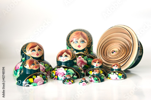 Family of Russian nested dolls isolated on white