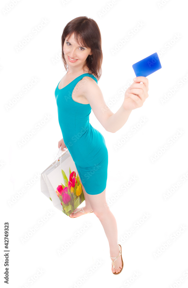 Beautiful girl with shopping bags with a credit card. Beautiful girl with shopping bags with a credit card.