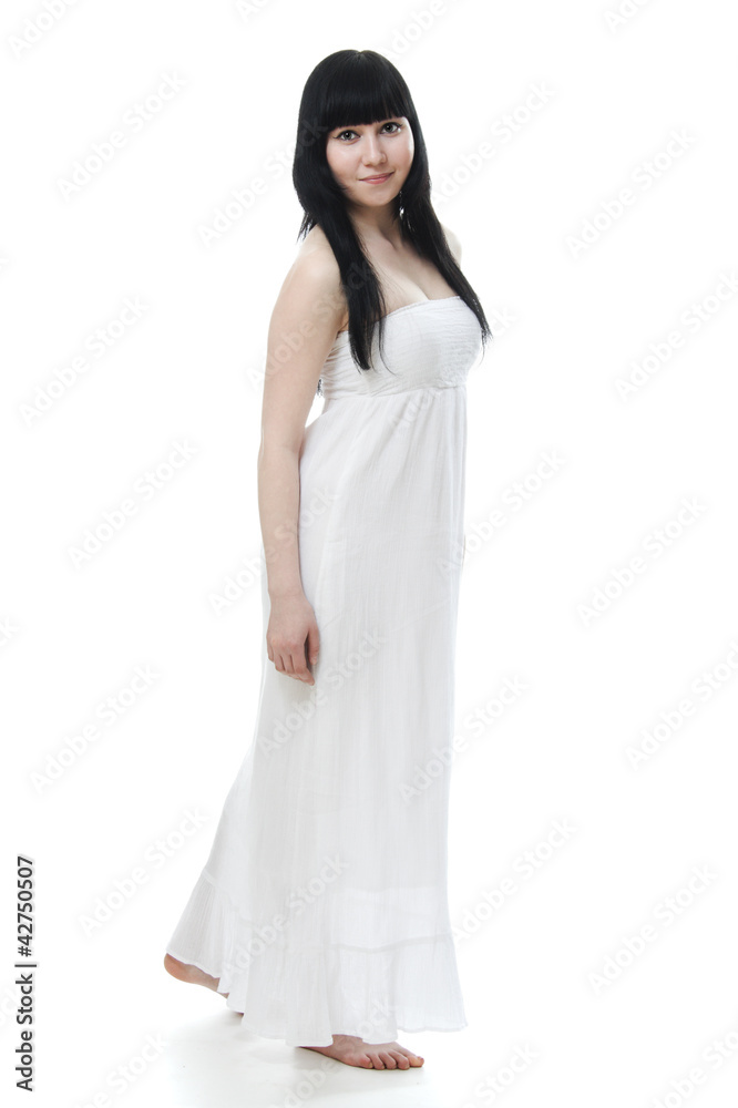 Beautiful woman in white dress