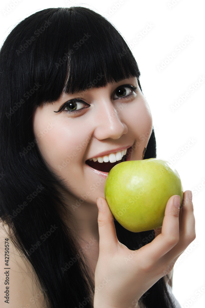 Portrait of a beautiful woman, holding an apple Portrait of a beautiful woman, holding an apple