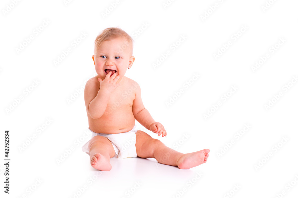 studio shot of baby in diaper studio shot of baby in diaper