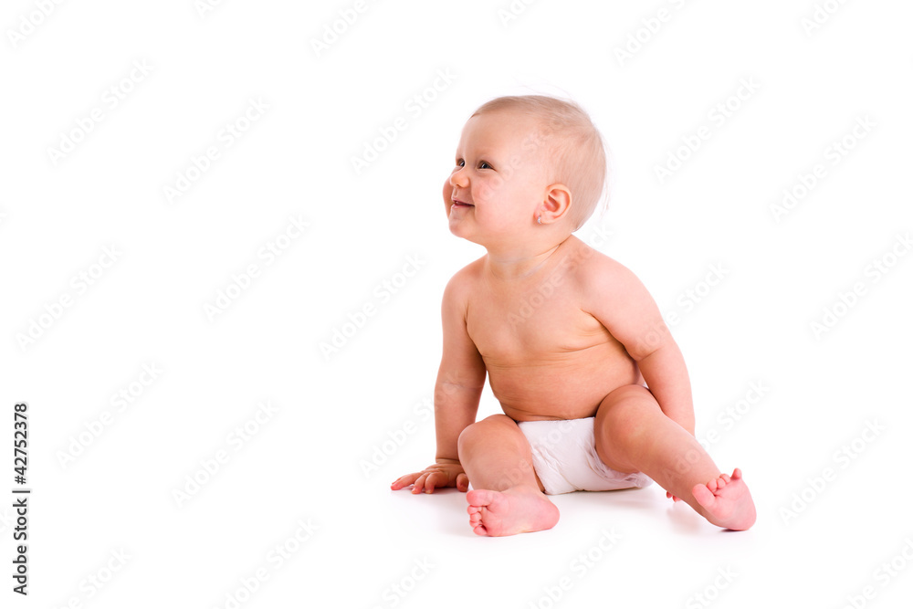 studio shot of baby in diaper studio shot of baby in diaper