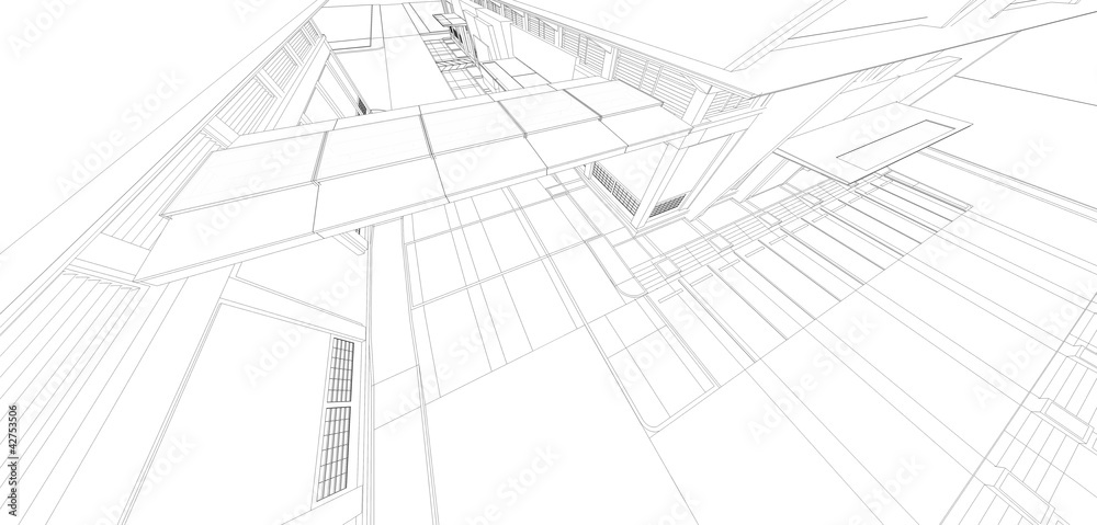 Wireframe of 3D building Stock Illustration | Adobe Stock