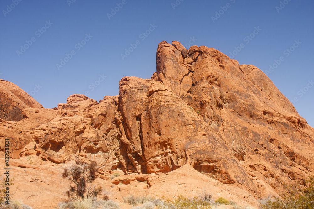 Red Rocks Rising into Blue Sky