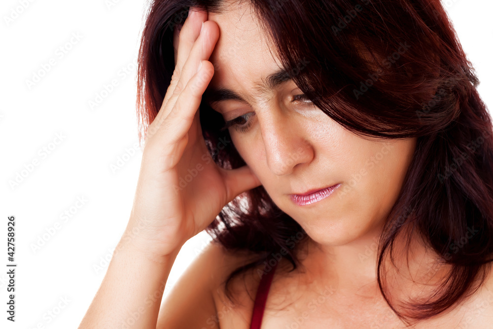 Portrait of a stressed hispanic woman with a headache Portrait of a stressed hispanic woman with a headache
