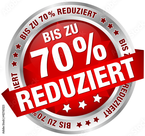Button Banner "Bis zu 70% reduziert" rot/silber