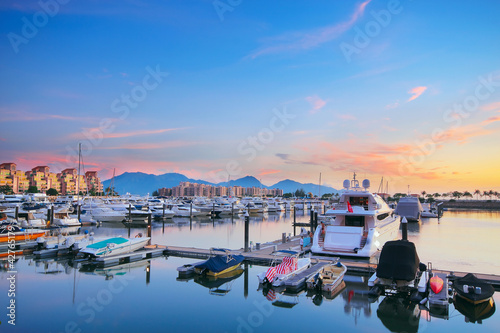 Photography yachts in the golden coast sunset ,in hongkong
