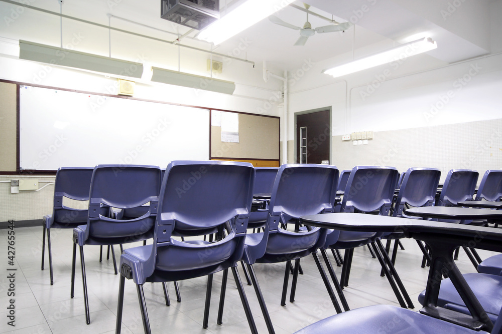 empty classroom with chair and board