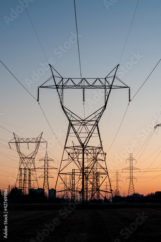 Electrical Transmission Towers (Electricity Pylons) at Sunset