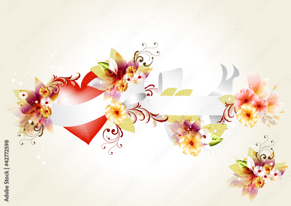 Beautiful vector floral  heart with banner:
