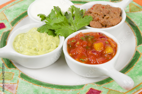 Mexican Dips  - Salsa, Guacamole, Sour Cream & Refried Beans