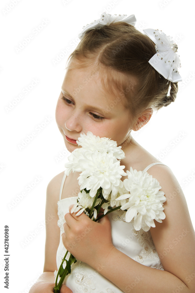 Beautiful girl in white dress with a flower Beautiful girl in white dress with a flower