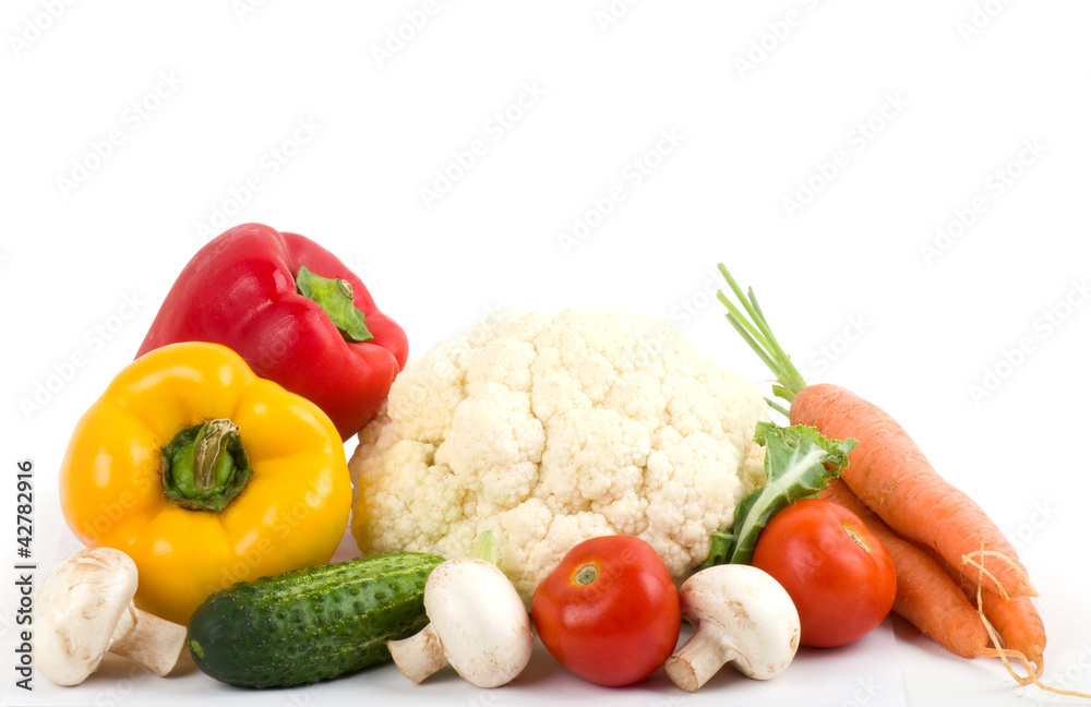Healthy seasonal raw vegetables on white background Healthy seasonal raw vegetables on white background