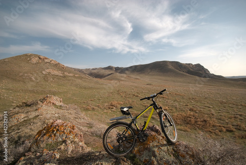 mountain bicycle amongst hills