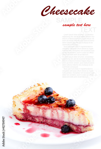 Cheesecake Slice Topped With Blueberries