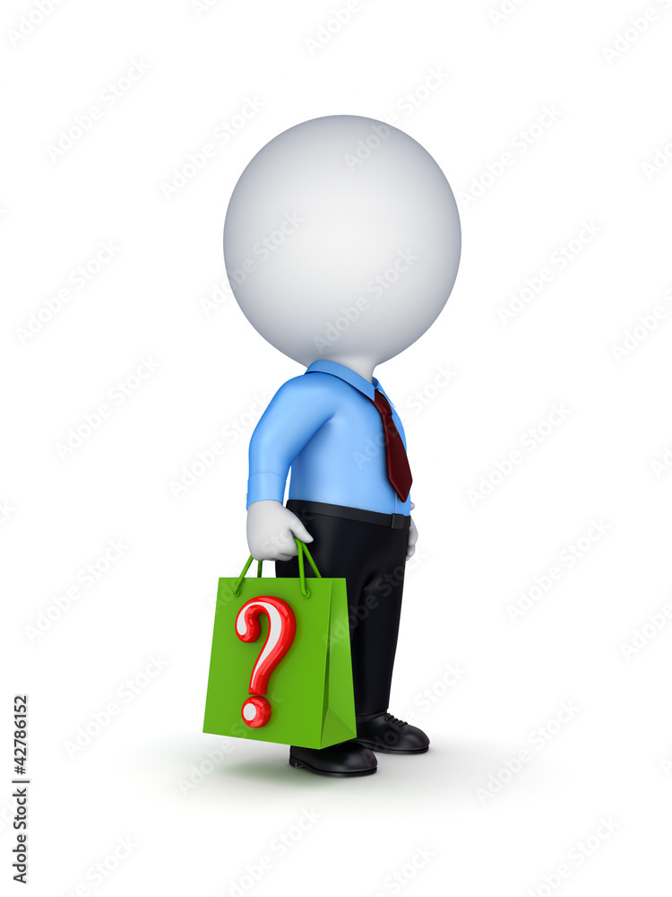 3d small person with a plastic bag in a hands. 3d small person with a plastic bag in a hands.