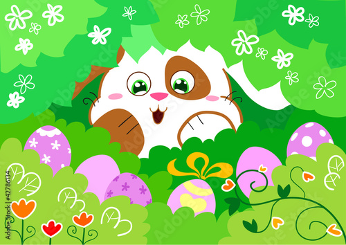 Tenero coniglio di Pasqua con uova decorate