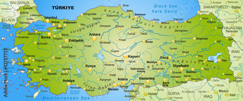 Umgebungskarte der Türkei mit Hauptstädten