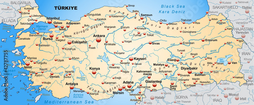Fototapeta Naklejka Na Ścianę i Meble -  Landkarte der Türkei mit Umland