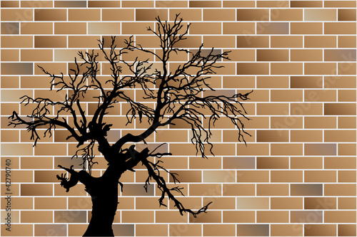 dead tree on brick wall