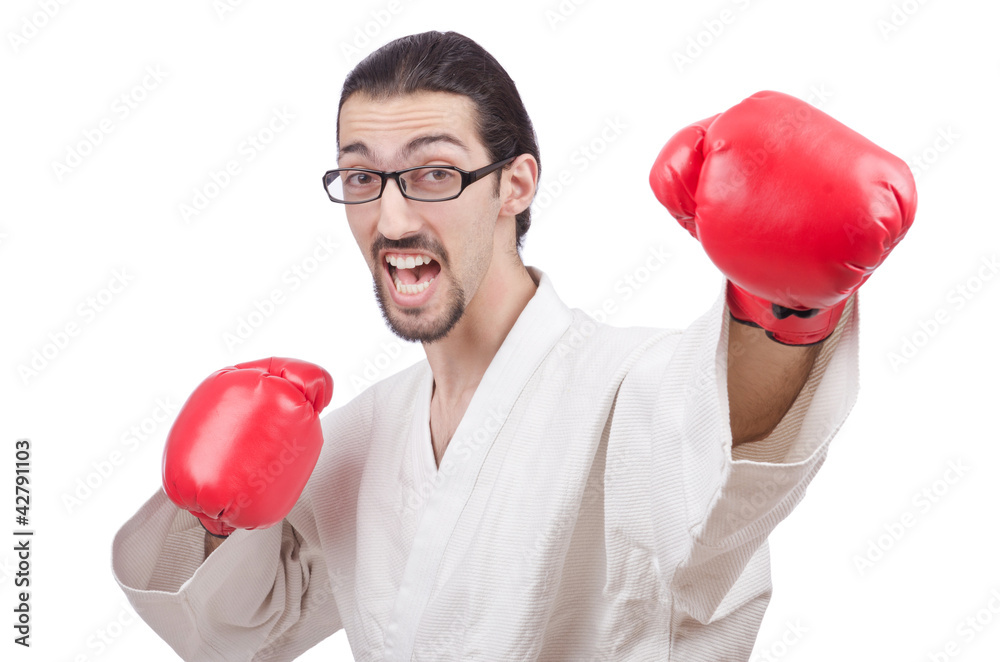 Karate fighter isolated on the white Karate fighter isolated on the white