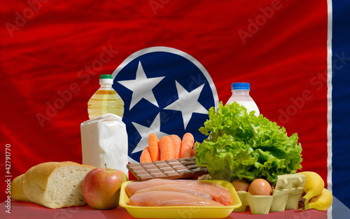 basic food groceries in front of tennessee us state flag photo