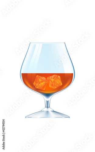 Brandy glass with ice cubes