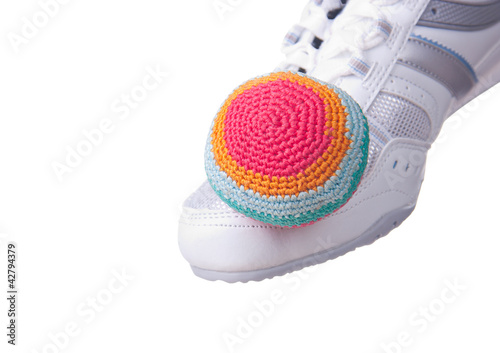 Crocheted footbag.Popular game of streets in the summer.