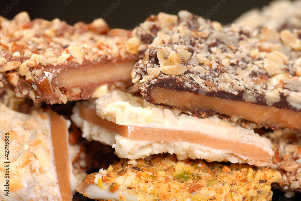Variety of English Toffee with a shallow depth of field