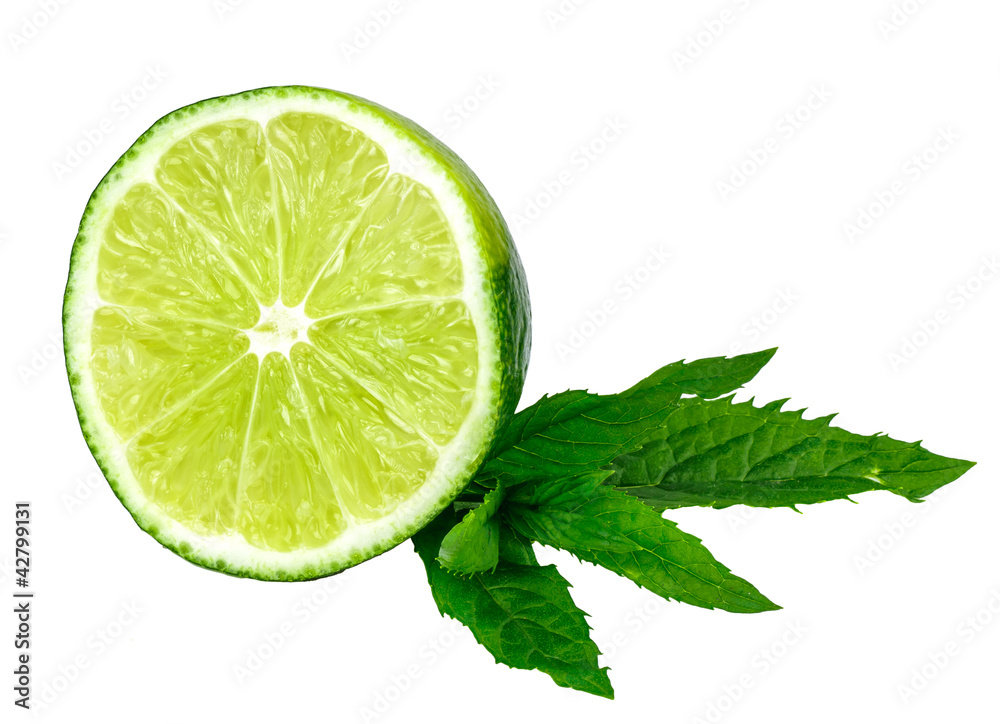 Obraz fresh lime and mint isolated on white