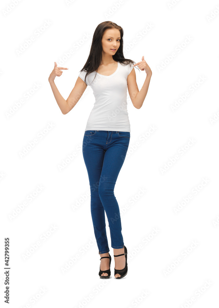 smiling teenage girl in blank white t-shirt smiling teenage girl in blank white t-shirt