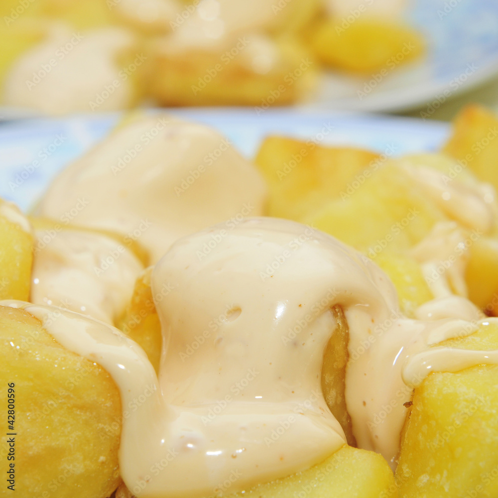 typical spanish patatas bravas, spicy potatoes typical spanish patatas bravas, spicy potatoes