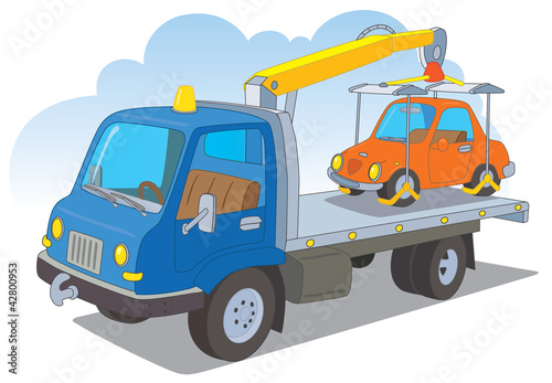 Tow truck with a passenger car