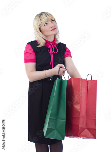 Portrait stylish woman holding shopping bags