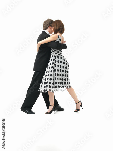 Slika na platnu young couple dancing the tango, white background