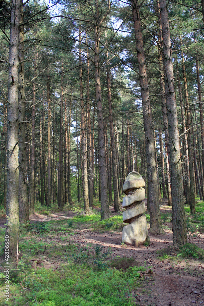 Sculpture on woodland trail at Webbers Post in Exmoor