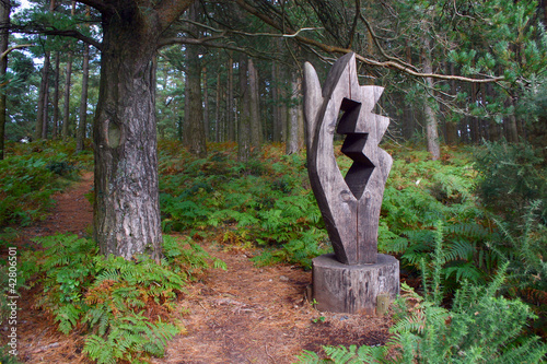 Sculpture on woodland trail at Webbers Post in Exmoor photo